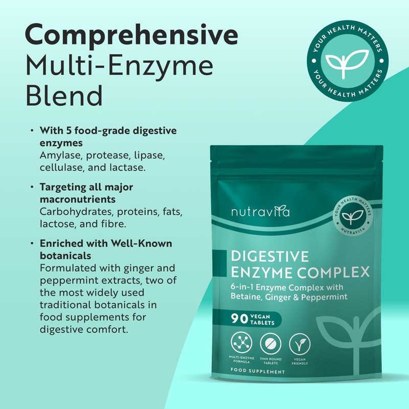 Nutravita Digestive Enzyme Supplements Complex, 90 Vegan Tablets with Amylase,
