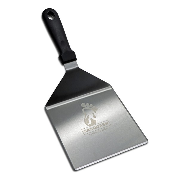 The Sasquash Spatula - Commercial Grade 5.5" Extra Wide Smashed Burger Turner - Heavy Duty One Pound Stainless Steel Griddle and Grill Tool