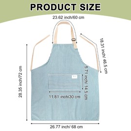 Janmercy 24 Pcs Aprons for Women Men with 2 Pockets Linen Cooking Kitchen Apron Adjustable Bib Chef Apron Bulk Aprons Unisex (Green/blue,Thin Stripes)