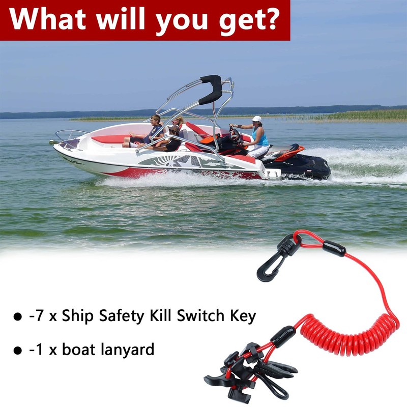 WADY Universal Boat Safety Lanyard Kill Switch Cord with 7