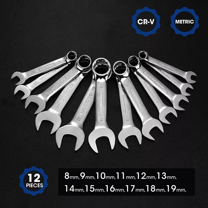 Workpro 12PC Metric Stubby Ratchet Combination Wrench Set 8-19mm 72-Tooth