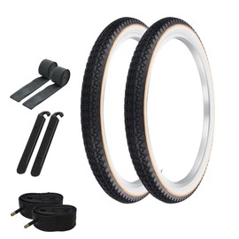 OG TIRES 24 x 2.125 BLACK/WHITE YELLOW LINE P-123A W/ TUBES, RIM STRIPS, & TIR