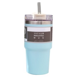 Car Mug Vacuum Insulated Cup with Lid Straw Keep Cold Stainless Steel for Home Travel Blue 600ml