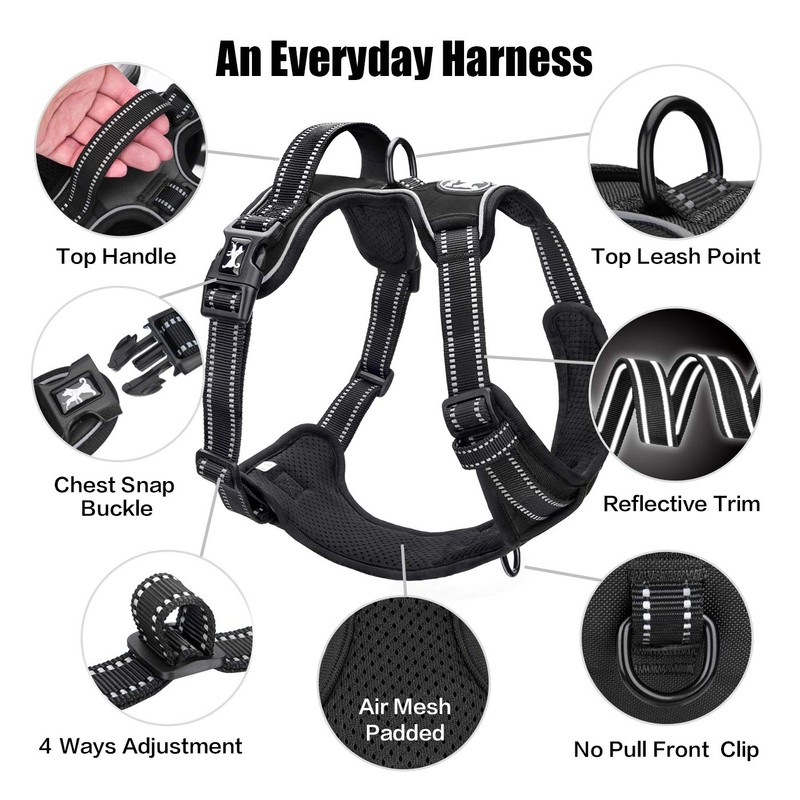 PoyPet No Pull Dog Harness, Reflective Vest Harness with 2