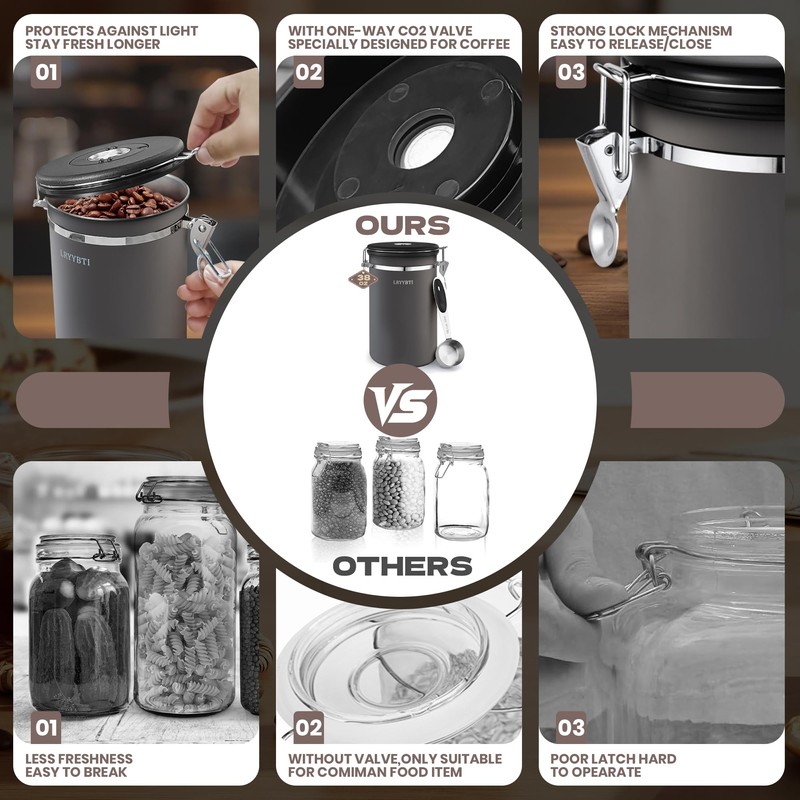 LRYYBTI 38oz Airtight Coffee Canister,Stainless Steel Coffee Bean Storage Container