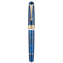 Asvine P20 Pluma estilográfica de pistones, resina azul galaxia iridio, punta mediana, borde dorado, colección de autor suave, con estuche