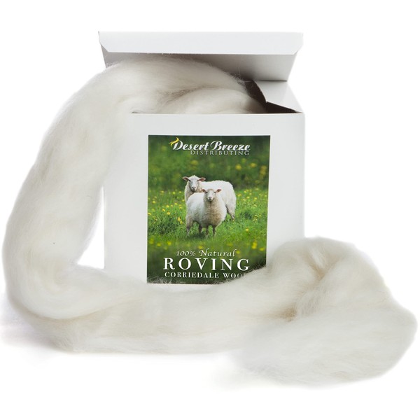 100% Natural White Wool Roving Top, 8 OZ Corriedale, from USA Mill, Best Core Wool for Needle Felting, Wet Felting, Spinning, Dryer Balls, Stuffing, Big Yarn Roving, 29.5 Micron, Un-Dyed