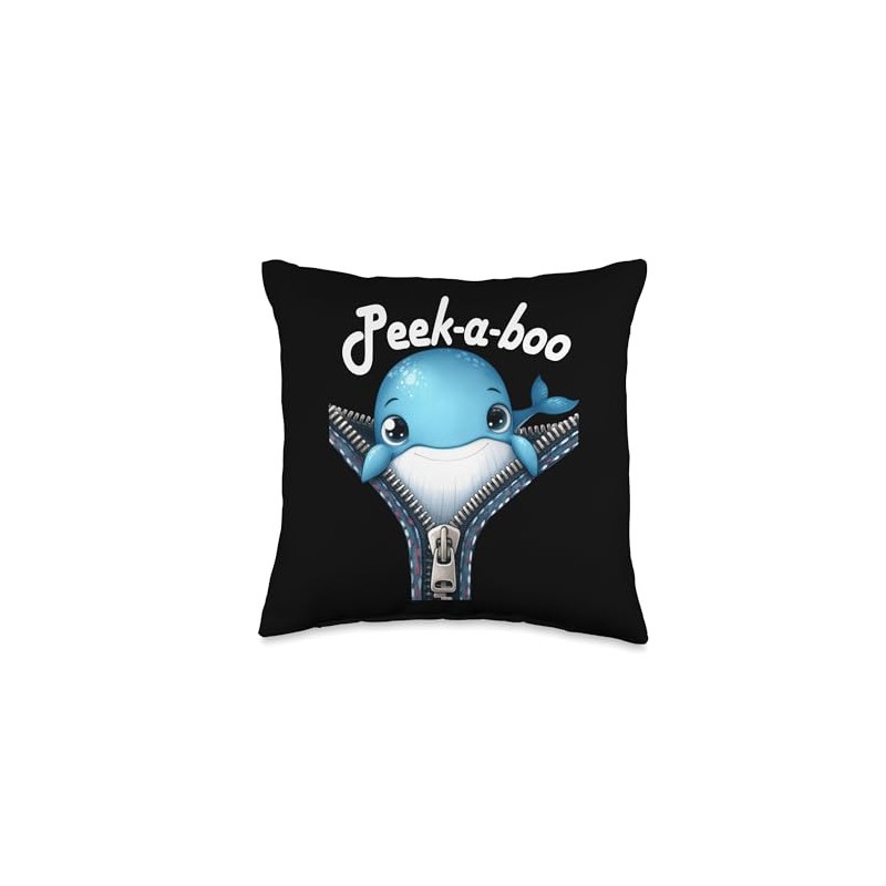 Funny - Peek-a-boo - Whale Throw Pillow