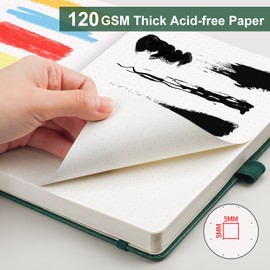 AHGXG Dotted Journal Notebook - A5 Hardcover Leather Bullet Dot Grid Notebook Journal, 120 GSM Thick Acid-Free Dotted Paper,160 Pages, Inner Pocket, Journal Stencil, 5.7'' × 8.3'' - Green