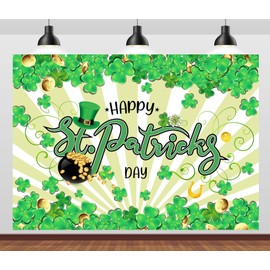 CORFOTO 8x6ft Fabric Happy Saint Patricks Day Backdrop Lucky Clover Photography Backdrop Spring Irish Green Lucky Shamrock Leaves Photo Background Birthday Baby Shower Party Decorations