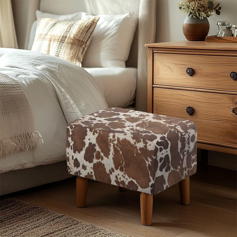 Talayituse Brown Cow Print Stretch Velvet Ottoman Slipcover Rectangle Folding