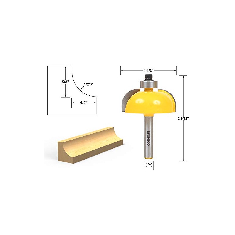 YONICO Router Bits Edge Forming Cove 1/2-Inch Radius 1/4-Inch Shank