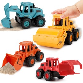 Tczecoo Set of 4 Construction Vehicles, Construction Vehicles, Car Toy Cars Set, Excavator Toy, Mini Tractor Bulldozer Diecast Vehicle for Children Boys Girls from 3 Years