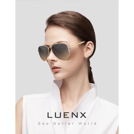 LUENX Aviator Sunglasses for Mens Womens Polarized Driving Eyewear Gradient Brown Lens Metal Gold Frame 60mm UV400 Protection Classic Style