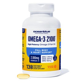 Ocean Blue Omega 3 2100-138 ct - Bonus Bottle 15 More Free - 2100 MGS of DHA EPA DPA per serv - Heart Eye Brain Support - No Fishy Aftertaste - 88... 