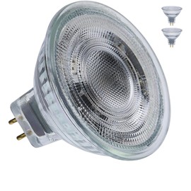 Satco LED MR16 Spotlight 5.5W 50W Equivalent 3000K Soft White 90+ CRI 15° Beam GU5.3 Bi-Pin Base 12V Dimmable Clear Finish – Part S12361 (2 Pack)