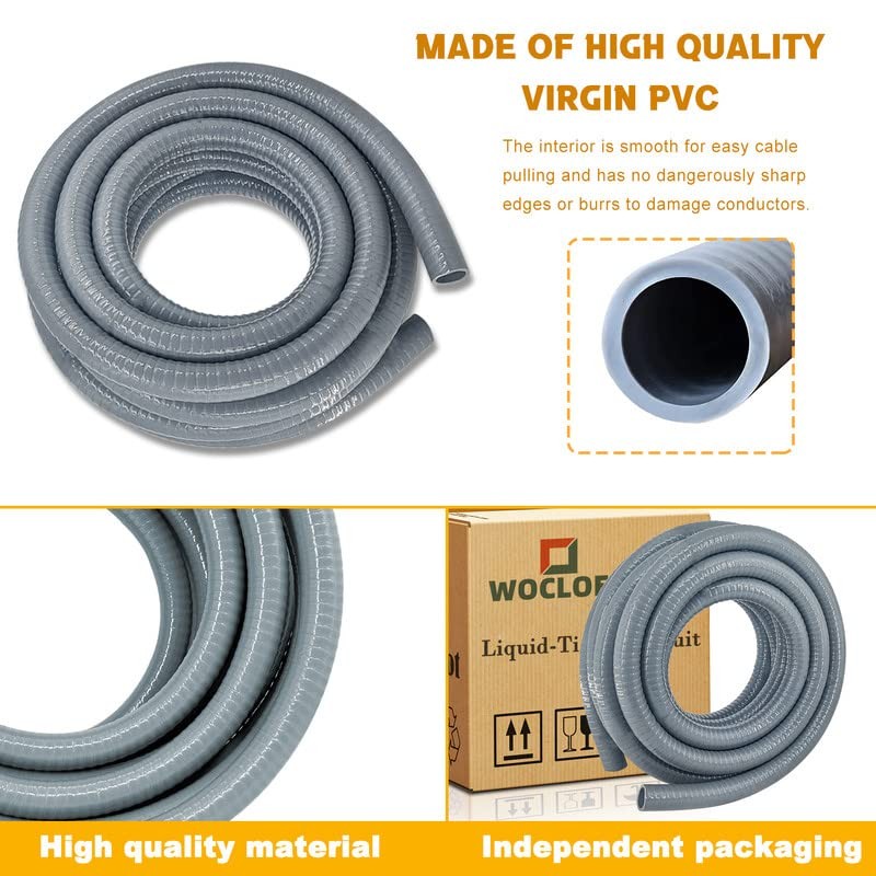 Wocloer PVC Liquid-Tight Conduit - 2 Inch 25 Foot Flexible