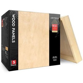 Arteza 10x10 Inch Wooden Canvas Board, Pack of 5, Birch Wood, Cradled Artist Wood Panels, Art Supplies for Painting, Encaustic Art, Wood Burning, Pouring, Use with Oils, Acrylics