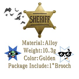 GAUEIOUR Sheriff's Badge,Honorary Hat Emblem Anniversary Commemorative Medal Emblem,Retro Hexagram Letter Alloy Brooch
