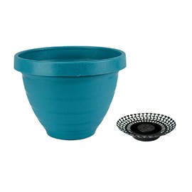 The HC Companies 16 Inch Rings Planter with Self Watering Disk - Lightweight Indoor Outdoor Plastic Plant Pot for Herbs and Flowers, Blue