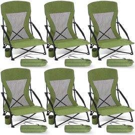 Menkxi 6 Packs Low Beach Chairs Portable Folding Camping Chairs for Adults With Cup Holder & Carry Bag Low Back Travel Beach Chair Compact Beach Chairs Lightweight Low Profile Lawn Chairs for Concerts