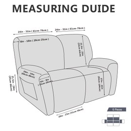 molasofa Loveseat Recliner Slipcover - 6 Pieces Stretch Leather Like Recliner Sofa Cover for 2 Seat Dual Reclining Loveseat Couch, Furniture Protector (Light Grey)