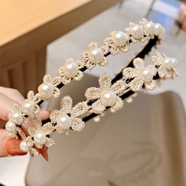 XINGHECHENGWEI Flower Ribbon Headband, Kids Headdress, Children's Pearl, Hair Ornament, For Photos, Graduation Ceremonies, School Entrance Ceremonies, Commemorative Photography, Party, Dance (Set of 2)