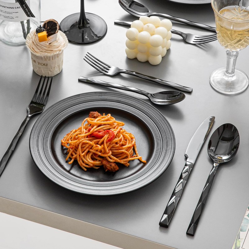 KINGSTONE Black Silverware Set, Luxury 20 Piece Flatware Set for
