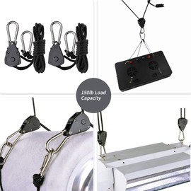 Walmeck 2-Pack Ratchet 1/8 Inch Adjustable Heavy Duty Tie Down Rope Carabiner Hook Clip Hanger 150lb Capacity for Grow Light Luggage Strap