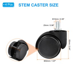 PATIKIL 2 Inch Swivel Casters, 4 Pack 360 Degree Threaded Stem Wheels Wire Shelving Single Load Capacity 55 Lbs for Furniture Replacement, Black