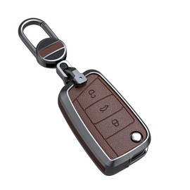 ontto ontto Autoschlssel Hlle Abdeckung Passt fr VW Golf 7 MK7 Jetta T-ROC Seat Leon 3 Ibiza Ateca Skoda Fabia Karoq Metall Leder Schlsselcover Schlsselanh?nger Schlsselhlle Schlsselschutz-Braun