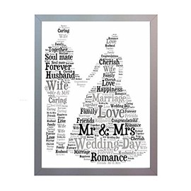 Framed Wedding Word Art A4 Print for the Bride & Groom. Wedding Photo Picture Present Keepsake Gift for New Husband and Wife