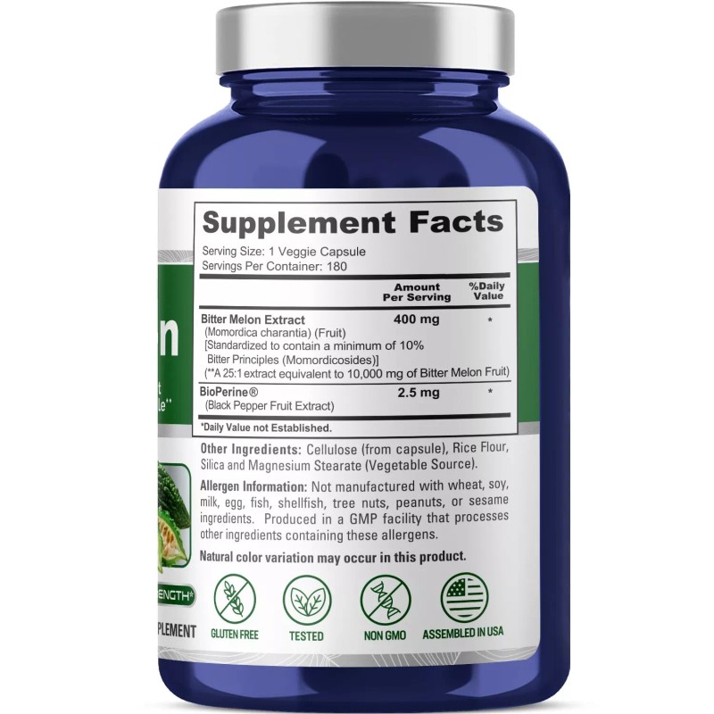 NusaPure Bitter Melon Extract 10,000 mg 180 Veg Caps (100%