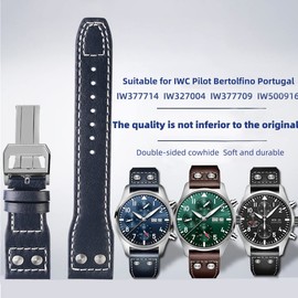 HEYOZURY Watch Strap for IWC Watch Leather 21 mm 22 mm Replacement Strap Made of Genuine Black Blue Brown Replacement Strap Folding Buckle Strap Original for IWC Big Pilot Series for Men