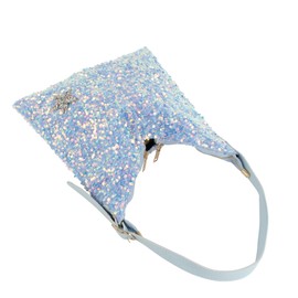 Aisi Women Girls Glitter Sequin Shoulder Tote Bag Large Capacity Shiny Shopping Bag Pouch Travel Daily Purse (Star + Blue)