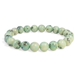 Kiwi Jasper Bracelet, Natural Healing Crystal Bracelet for Women and Men, 8mm Round Beaded Bracelet for Spiritual, Protection, Positive Energy, Elastic Adjustable Size Gemstone Bead Bracelet