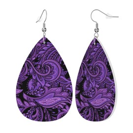 Purple Paisley Bandanna Faux Leather Teardrop Earrings for Women Drop Dangle Earrings Gift