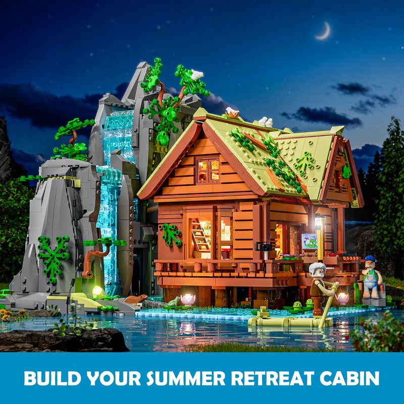 Lumibricks Waterfall-Cabin Lighting Building-Bricks Set - 2539 Pcs Retro Waterfall