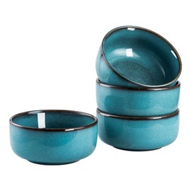 Henten Home Ceramic Cereal Bowl Set, 26 OZ Noodle Bowls Set of 4, Porcelain Salad Bowls for Kitchen, Reactive Glaze Serving Soup Bowls for Ramen, Oatmeal, Microwave Safe (Aqua)