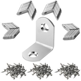 NAHUAA Pack of 40 Stainless Steel Angle Brackets 25 x 25 mm Silver Metal Angle 90 Degree Furniture Angle L Shape Corner Angle Brackets for Bookshelf Table Chair with 120 Screws