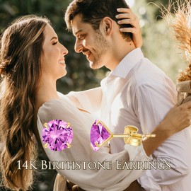 14K Solid Gold Birthstone Stud Earrings for Women, Yellow Gold Classic 4-Prong Set Brillant Round Cut Simulated Diamond Stud Earrings Women Jewelry Gifts October