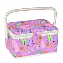 LBTEE Sewing Basket with Removable Tray, Wooden Sewing Box with Soft Polyester Fabric Cover, Portable Sewing Storage Organizer for Sewing Notions, Tools & Craft Supplies (Purple, Small Rectangle)