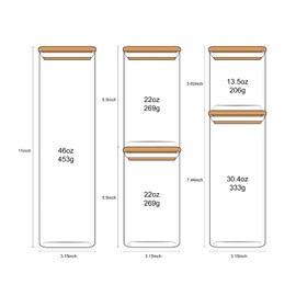 GC GENICOOK Glass Food Storage Jars,Spaghetti Pasta Storage Container,Borosilcate Glass Canister Set with Eco-Friendly Bamboo Lids for Noodles Flour Cereal Coffee Beans - 10 pc set