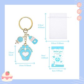 6 Sets Baby Shower Favours, Blue Footprint Keychains with Organza Bags& Thank You Cards,Baby Shower Gifts for Guests Party (Blue)