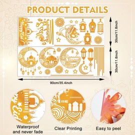 HPNIUB Ramadan Wall Stickers,Eid Ramadan Muslim Stickers,Islamic Muslim Wall Stickers Ramadan Decorations for Kids Room,Window Muslim Decoration Star Crescent (Gold)