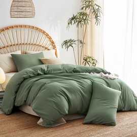 Lanqinglv Bed Linen Set Made of Renforcé Microfibre, 135 x 200 cm Duvet Cover with Zip and 80 x 80 cm Pillowcase, Solid Colour, Sage Green, 2-Piece Set