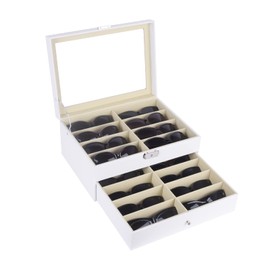 AUTOARK Leather 16 Piece Eyeglasses Storage and Sunglass Glasses Display Drawer Lockable Case Organizer,White,AW-151