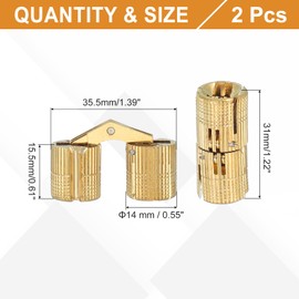 MECCANIXITY Brass Hidden Cylinder Hinges 14 mm Invisible Concealed Cylindrical Hinge 180 Degree Folding Support Small Hinge for DIY Crafts Jewelry Boxes Wooden Box Pack of 2