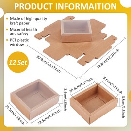BENECREAT 12PCS Brown Kraft Gift Drawer Box, Translucent Plastic Lidded Gift Drawer Box with PVC Frosted Window for Jewellery Gift Wrapping Party Favours, 10.6x8.6x4cm