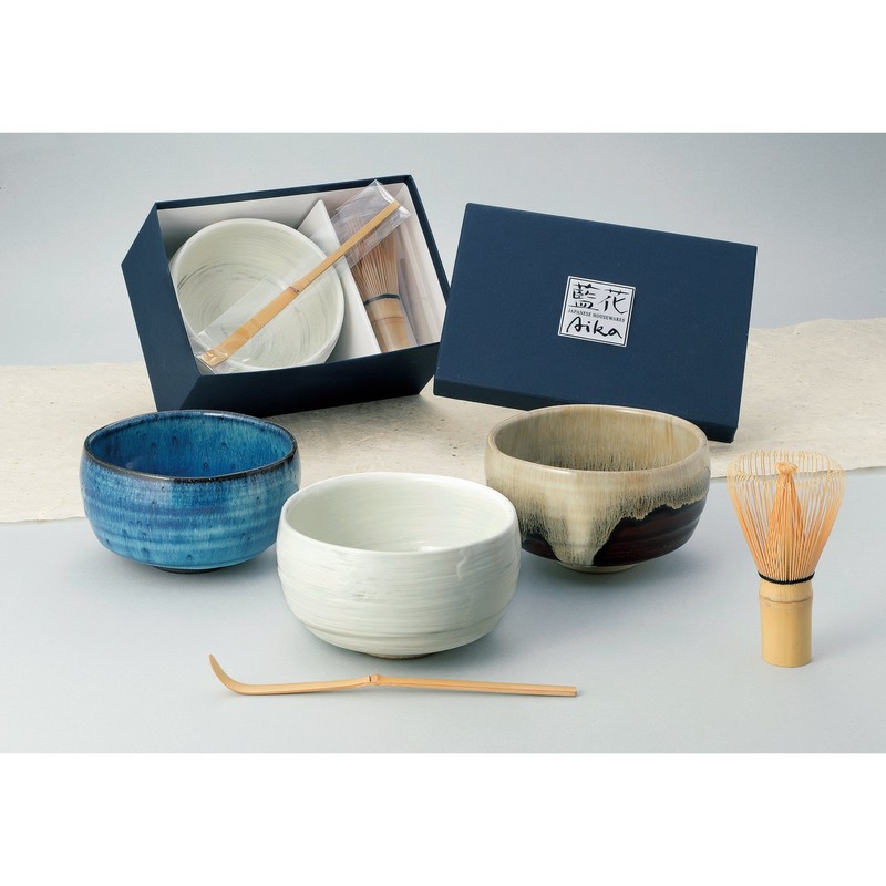 World Create 90962 Indigo Flower Arita Ware Karatsu Matcha Set